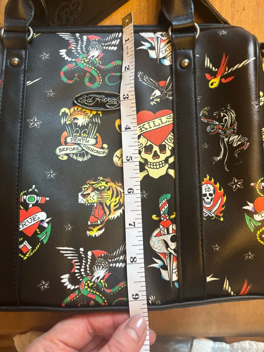 Ed Hardy Black Tattoo Flash Print Satchel Crossbody Bag Street Style Whimsygoth